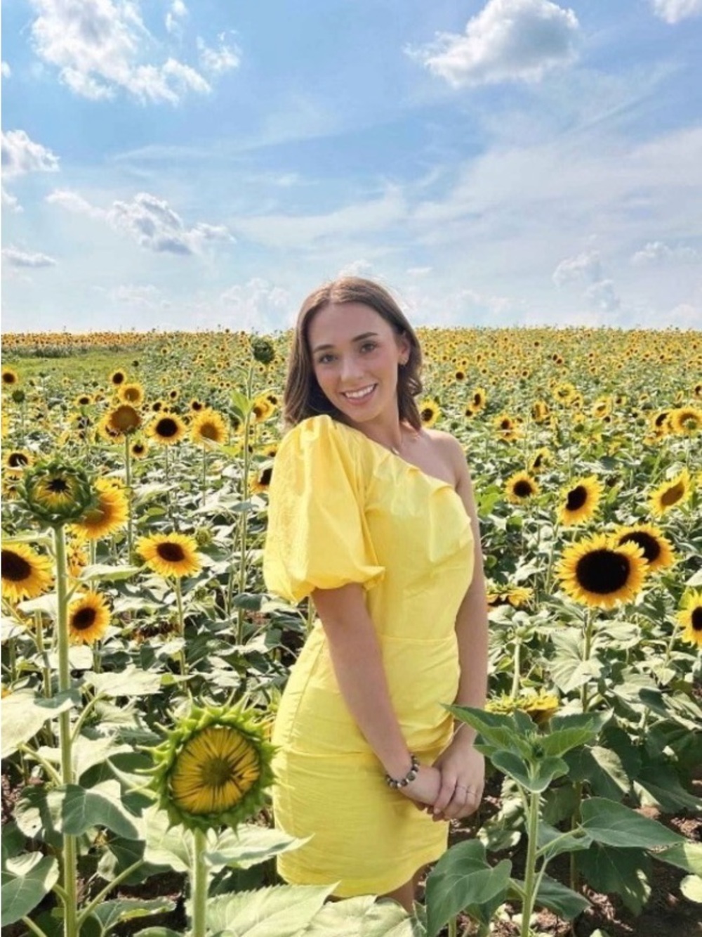 a new day Yellow One-Shoulder Puff Sleeve Mini Dress